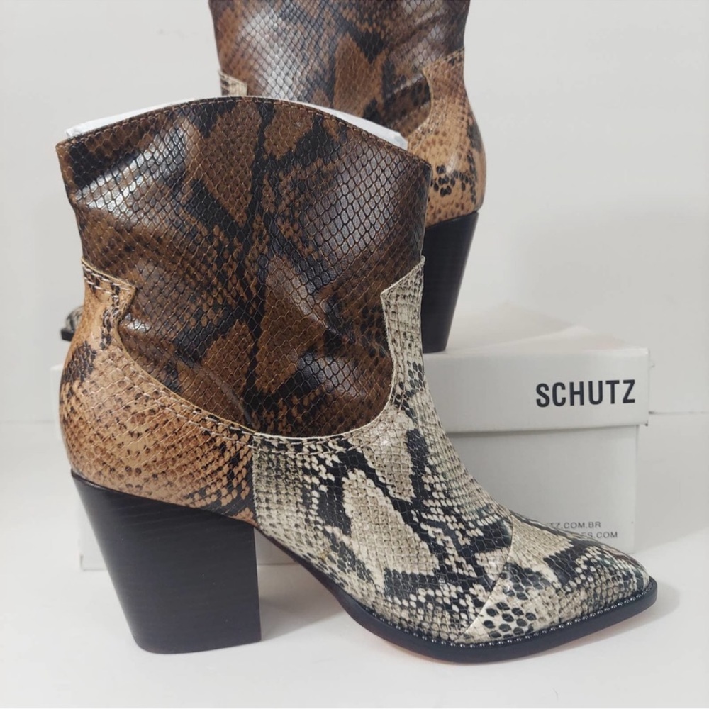 Schutz NEW Haven Leather Snakeskin Print Cowboy Boots - Picture 4 of 12
